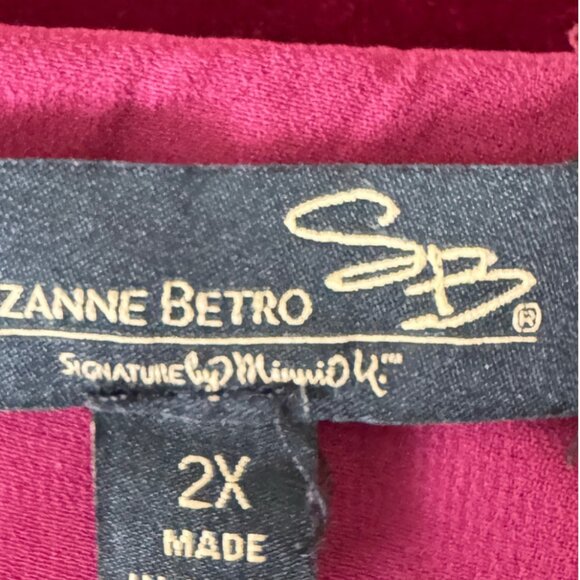 Suzanne Betro 2X BURGUNDY Velvet Tunic Top with Bell Sleeves Chiffon Hem - Picture 11 of 12